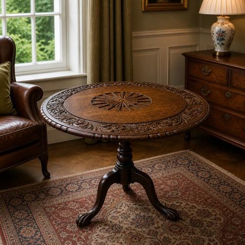 Antique carved oak tilt top - oak,